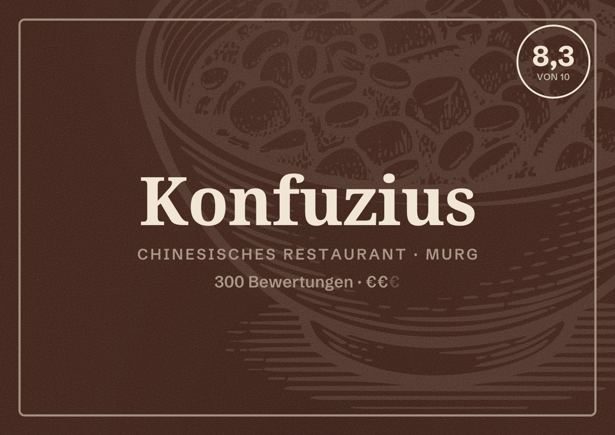 Illustriertes Poster von Konfuzius, Chinesisches Restaurant in Murg: Bewertung 8,3 von 10 aus 300 Bewertungen, Preisniveau €€