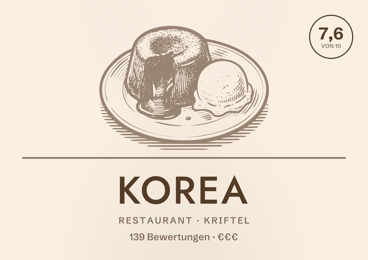 Illustriertes Poster von KOREA, Restaurant in Kriftel: Bewertung 7,6 von 10 aus 139 Bewertungen, Preisniveau €€€