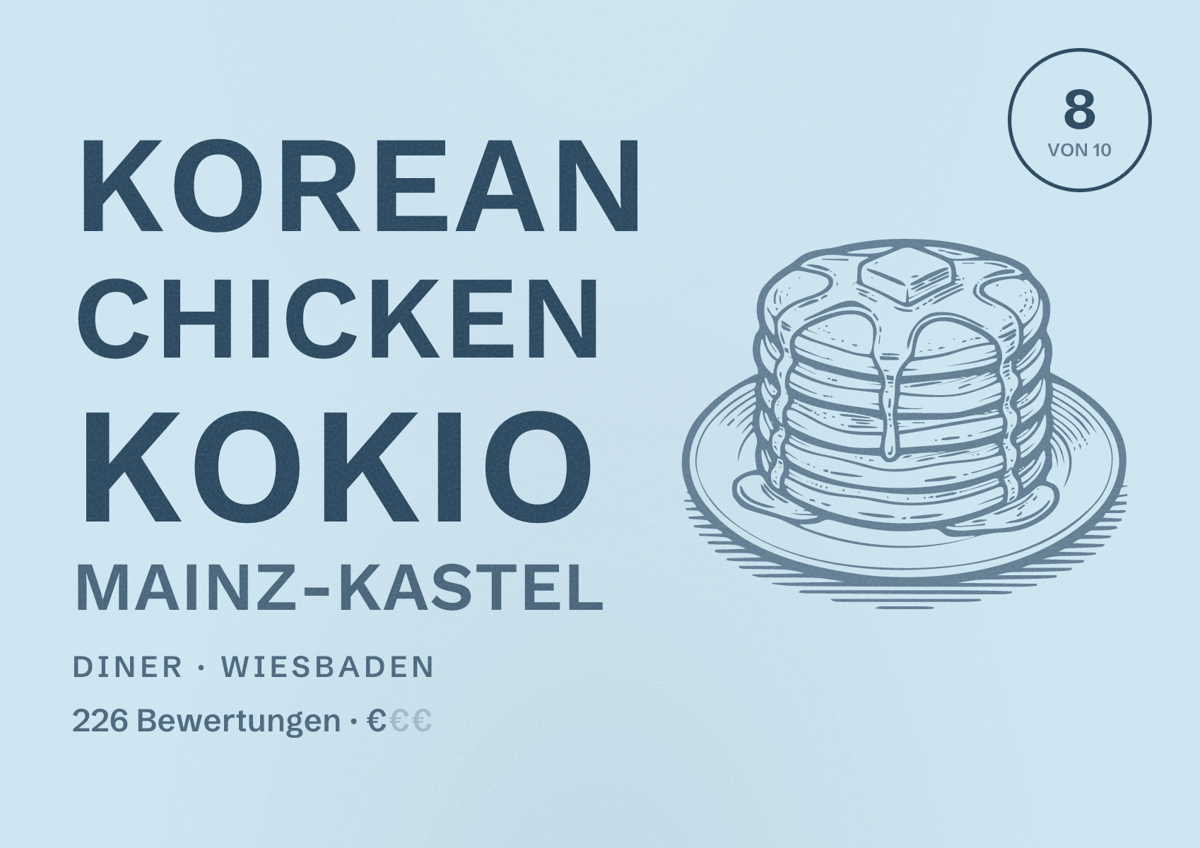 Illustriertes Poster von Korean Chicken Kokio Mainz-Kastel, Diner in Wiesbaden: Bewertung 8,0 von 10 aus 226 Bewertungen, Preisniveau €