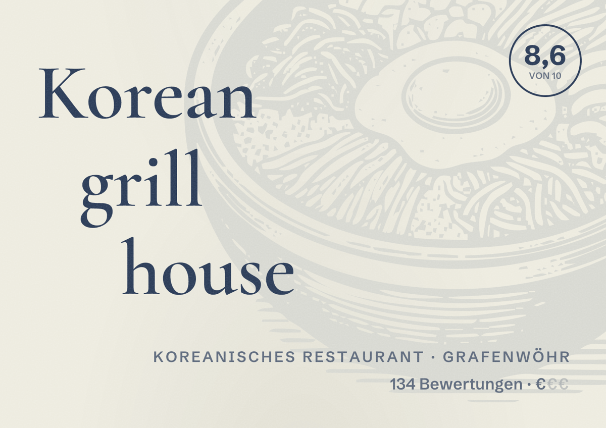 Illustriertes Poster von Korean grill house, Koreanisches Restaurant in Grafenwöhr: Bewertung 8,6 von 10 aus 134 Bewertungen, Preisniveau €