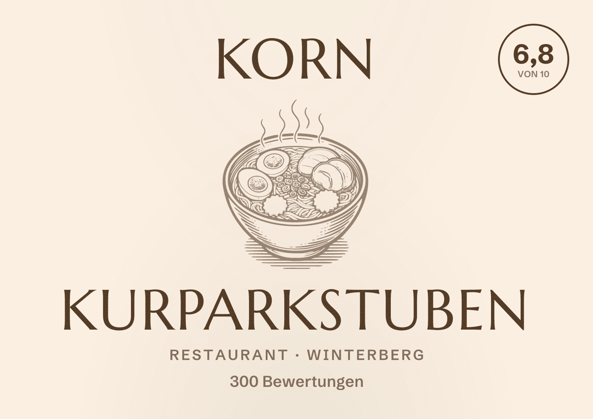 Illustriertes Poster von Korn Kurparkstuben, Restaurant in Winterberg: Bewertung 6,8 von 10 aus 300 Bewertungen