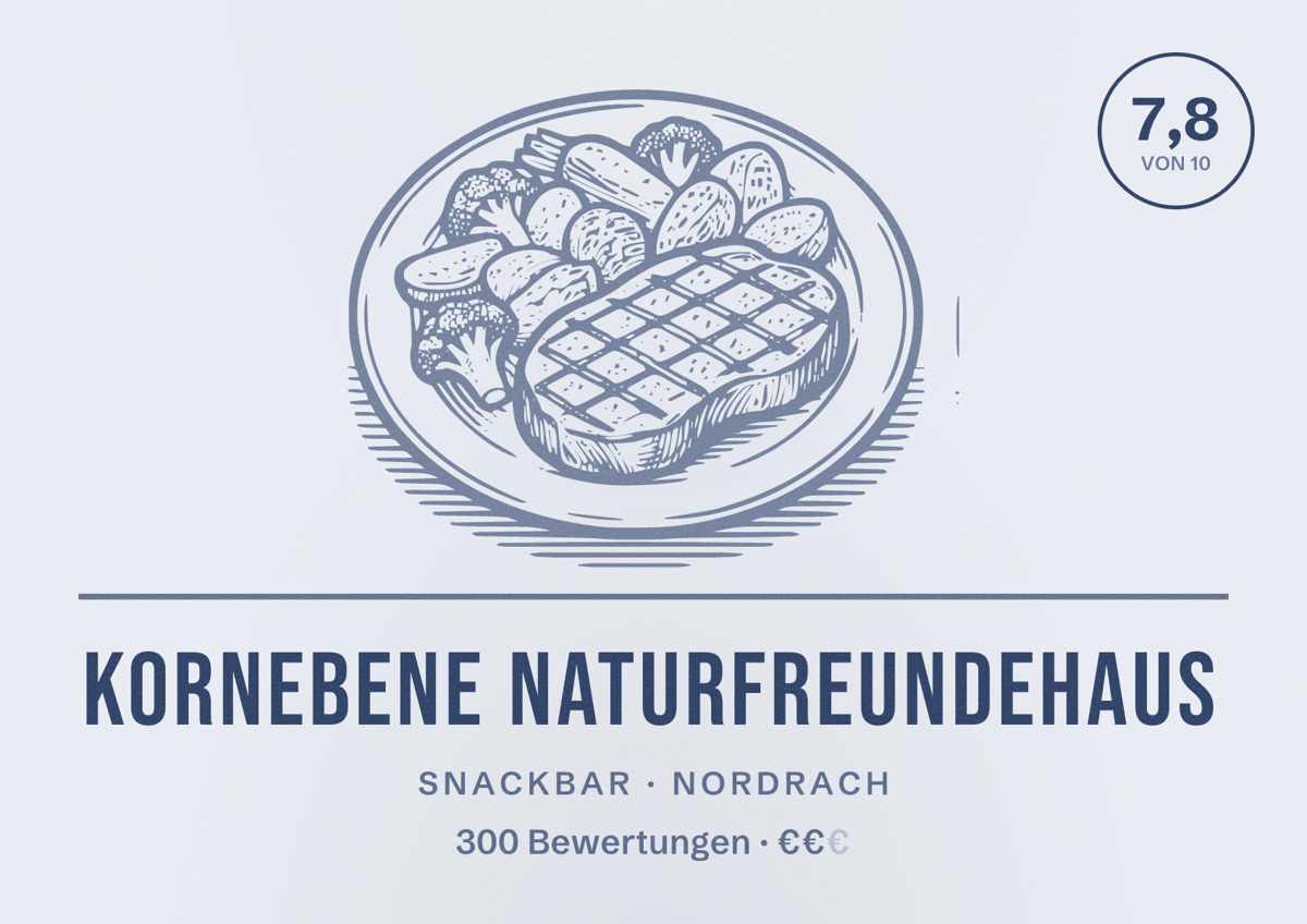 Illustriertes Poster von Kornebene Naturfreundehaus, Snackbar in Nordrach: Bewertung 7,8 von 10 aus 300 Bewertungen, Preisniveau €€