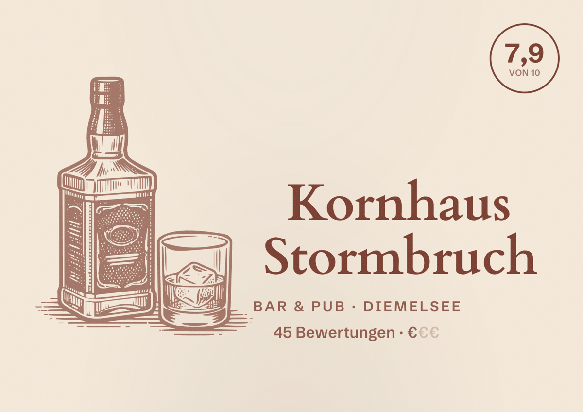 Illustriertes Poster von Kornhaus Stormbruch, Bar & Pub in Diemelsee: Bewertung 7,9 von 10 aus 45 Bewertungen, Preisniveau €