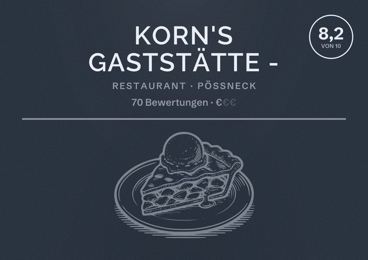 Illustriertes Poster von Korn's Gaststätte -, Restaurant in Pößneck: Bewertung 8,2 von 10 aus 70 Bewertungen, Preisniveau €