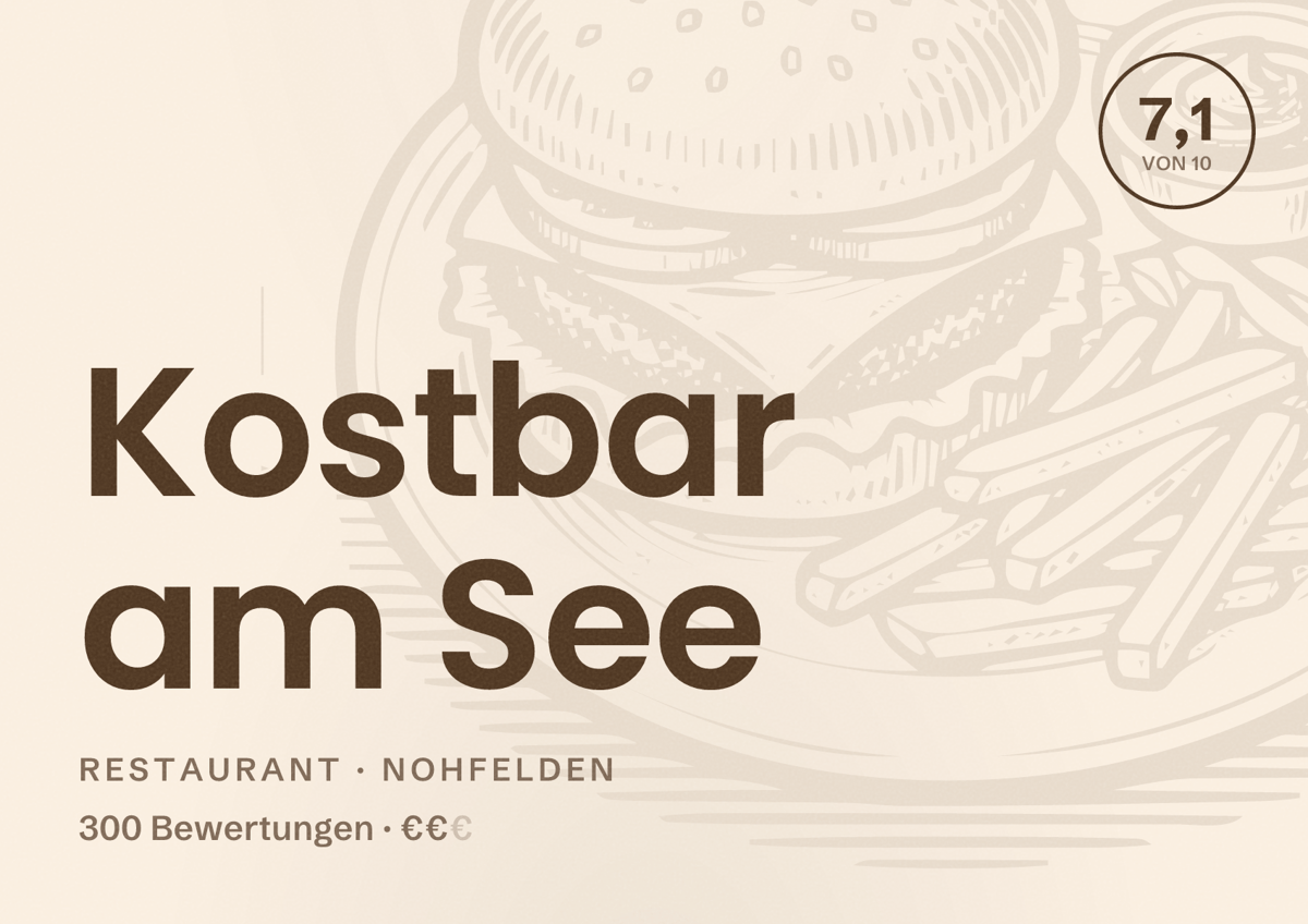 Illustriertes Poster von Kostbar am See, Restaurant in Nohfelden: Bewertung 7,1 von 10 aus 300 Bewertungen, Preisniveau €€