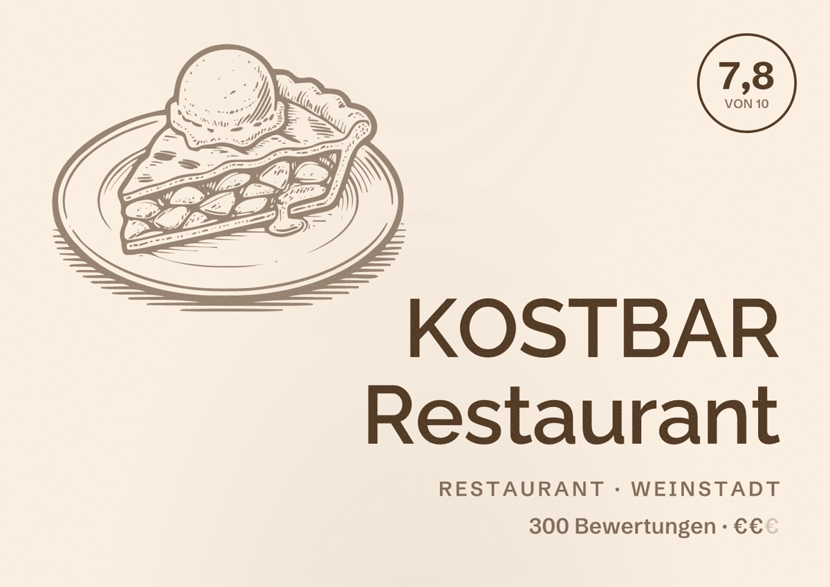 Illustriertes Poster von KOSTBAR Restaurant, Restaurant in Weinstadt: Bewertung 7,8 von 10 aus 300 Bewertungen, Preisniveau €€