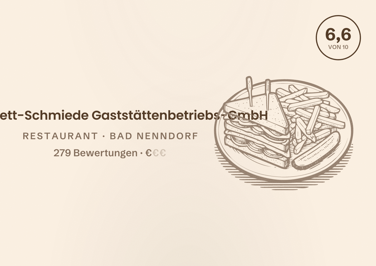 Illustriertes Poster von Kotelett-Schmiede Gaststättenbetriebs-GmbH, Restaurant in Bad Nenndorf: Bewertung 6,6 von 10 aus 279 Bewertungen, Preisniveau €