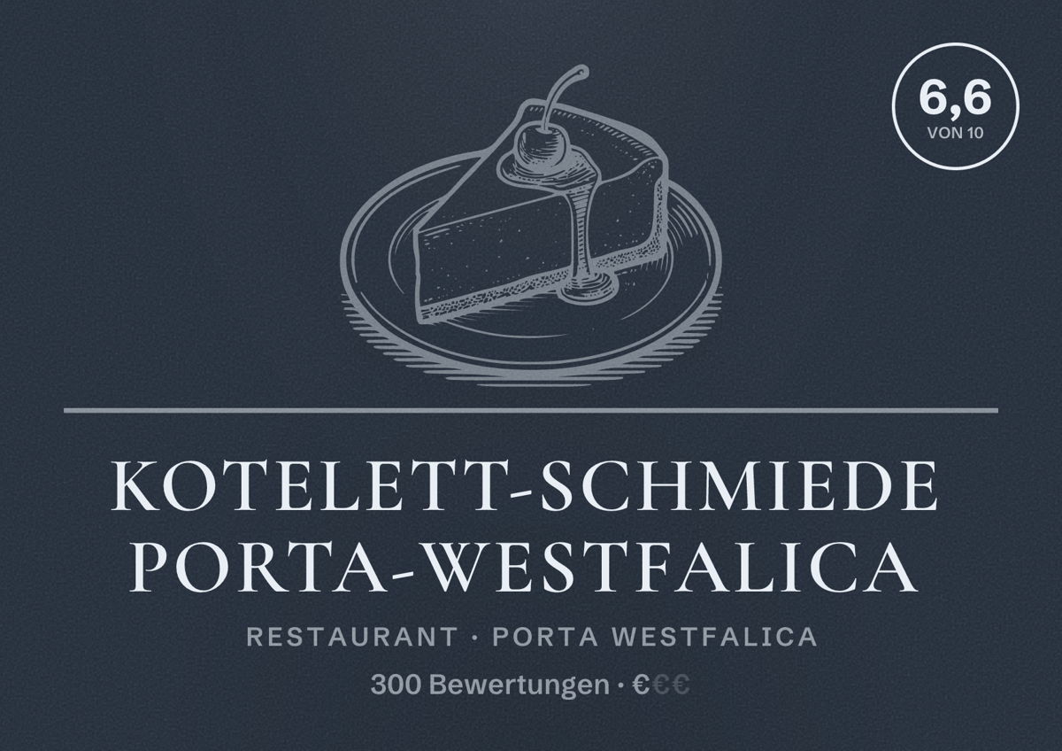 Illustriertes Poster von Kotelett-Schmiede Porta-Westfalica, Restaurant in Porta Westfalica: Bewertung 6,6 von 10 aus 300 Bewertungen, Preisniveau €