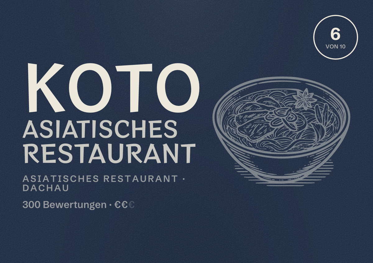 Illustriertes Poster von KOTO Asiatisches Restaurant, Asiatisches Restaurant in Dachau: Bewertung 6 von 10 aus 300 Bewertungen, Preisniveau €€