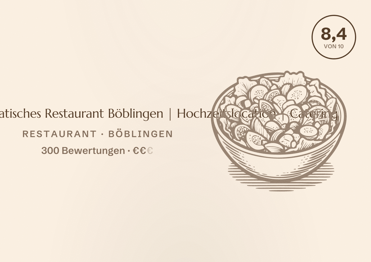 Illustriertes Poster von Kovas Balkan - Kroatisches Restaurant Böblingen | Hochzeitslocation | Catering, Restaurant in Böblingen: Bewertung 8,4 von 10 aus 300 Bewertungen, Preisniveau €€