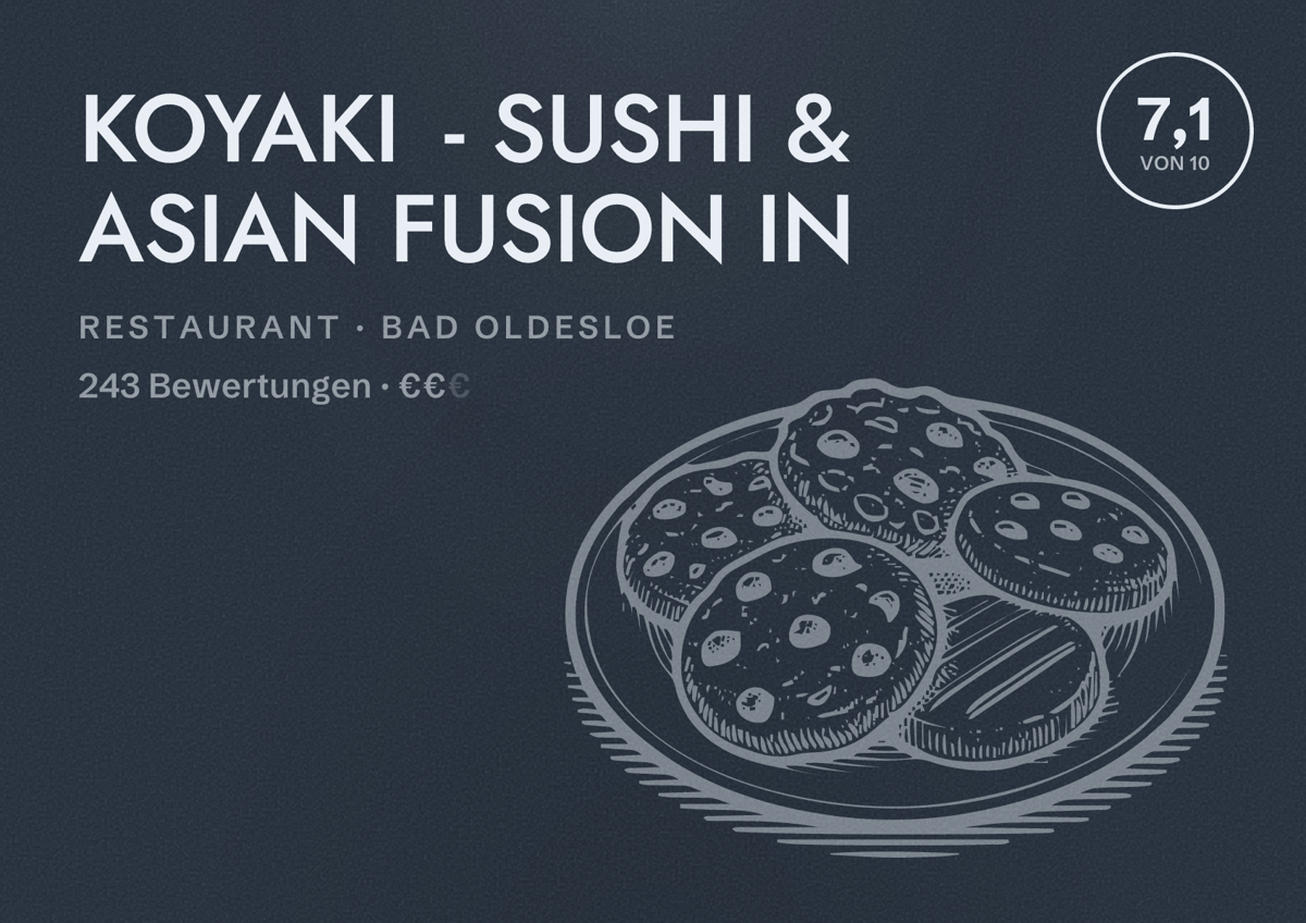 Illustriertes Poster von KOYAKI - SUSHI & ASIAN FUSION IN, Restaurant in Bad Oldesloe: Bewertung 7,1 von 10 aus 243 Bewertungen, Preisniveau €€