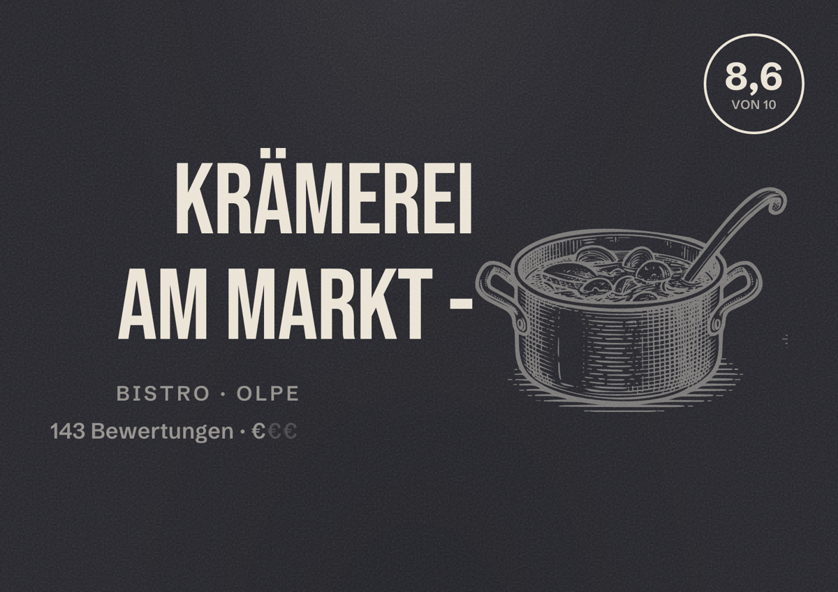 Illustriertes Poster von Krämerei am Markt -, Bistro in Olpe: Bewertung 8,6 von 10 aus 143 Bewertungen, Preisniveau €