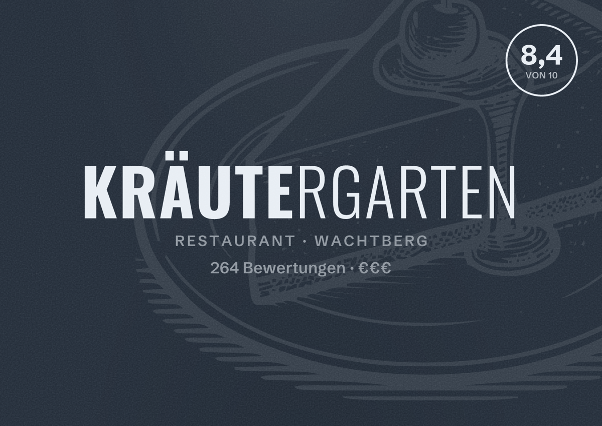 Illustriertes Poster von Kräutergarten, Restaurant in Wachtberg: Bewertung 8,4 von 10 aus 264 Bewertungen, Preisniveau €€€