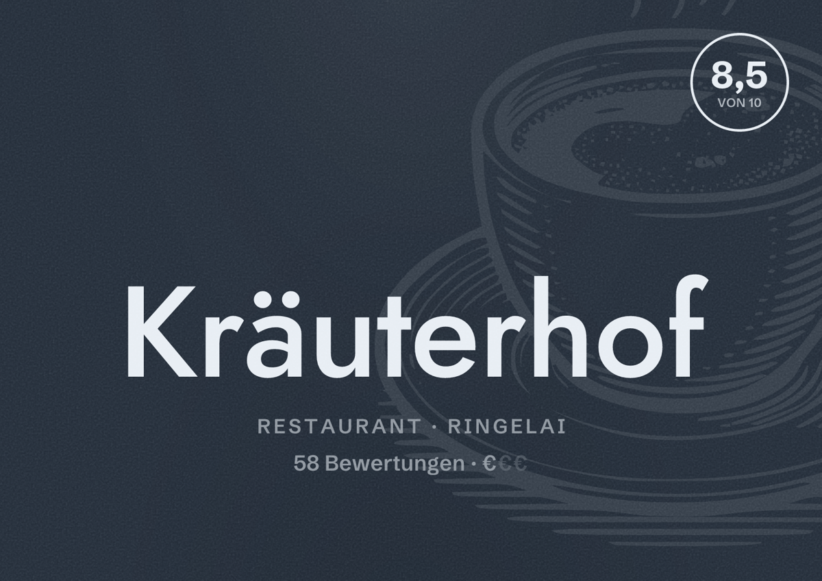 Illustriertes Poster von Kräuterhof, Restaurant in Ringelai: Bewertung 8,5 von 10 aus 58 Bewertungen, Preisniveau €