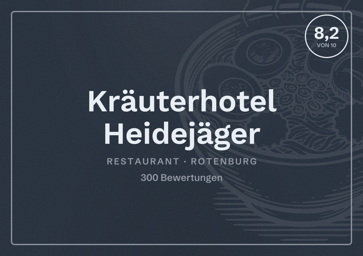 Illustriertes Poster von Kräuterhotel Heidejäger, Restaurant in Rotenburg: Bewertung 8,2 von 10 aus 300 Bewertungen