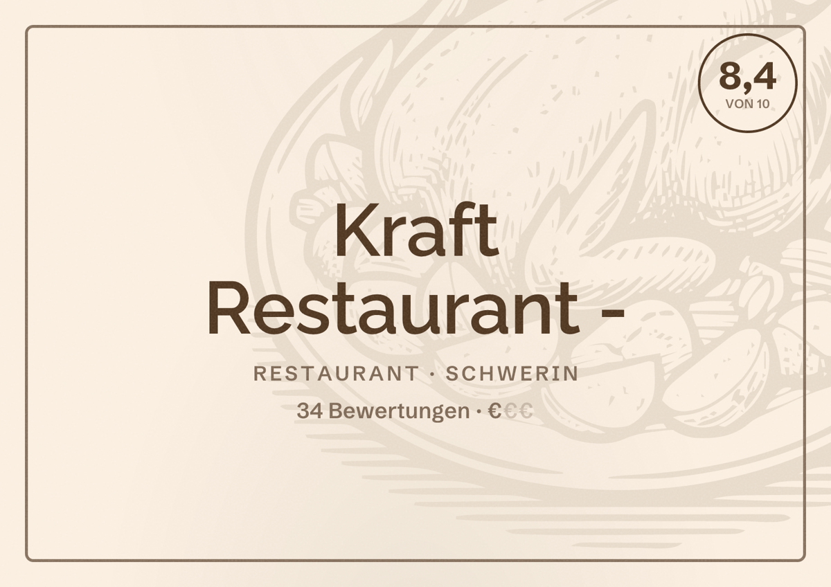 Illustriertes Poster von Kraft Restaurant -, Restaurant in Schwerin: Bewertung 8,4 von 10 aus 34 Bewertungen, Preisniveau €