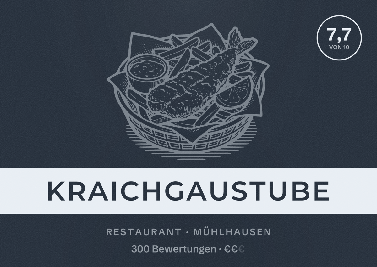 Illustriertes Poster von Kraichgaustube, Restaurant in Mühlhausen: Bewertung 7,7 von 10 aus 300 Bewertungen, Preisniveau €€