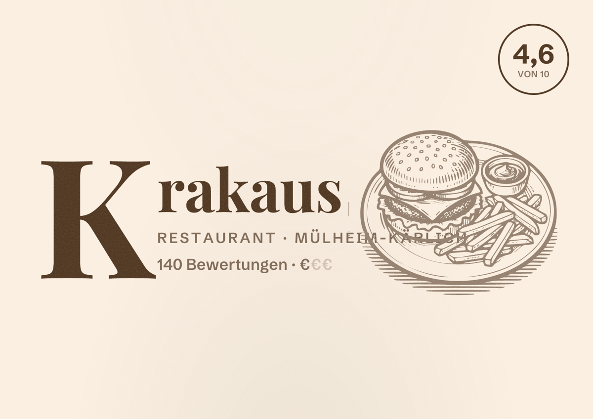 Illustriertes Poster von Krakaus, Restaurant in Mülheim-Kärlich: Bewertung 4,6 von 10 aus 140 Bewertungen, Preisniveau €