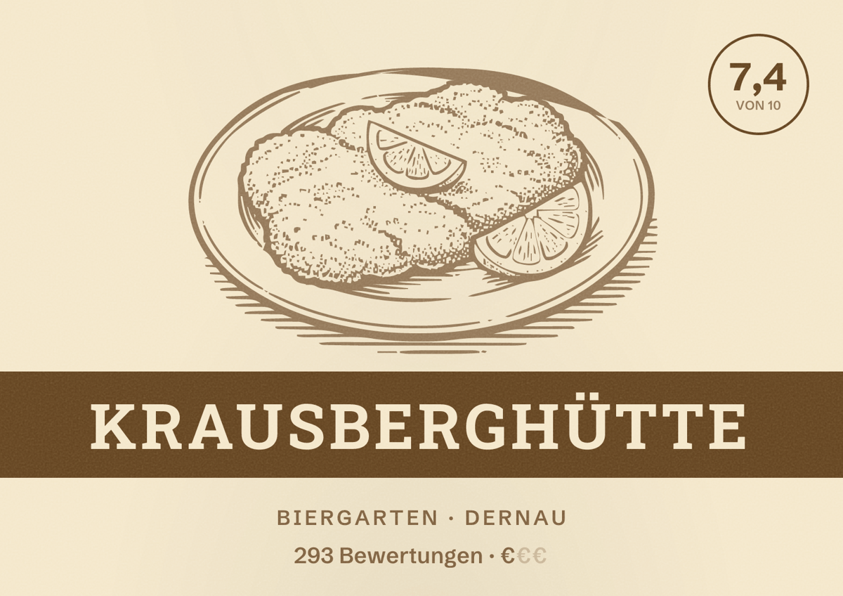 Illustriertes Poster von Krausberghütte, Biergarten in Dernau: Bewertung 7,4 von 10 aus 293 Bewertungen, Preisniveau €