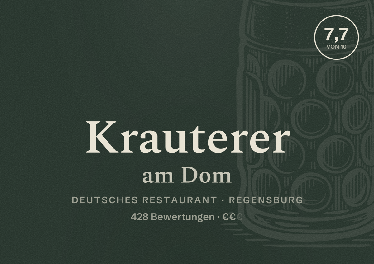Illustriertes Poster von Krauterer am Dom, Deutsches Restaurant in Regensburg: Bewertung 7,7 von 10 aus 428 Bewertungen, Preisniveau €€
