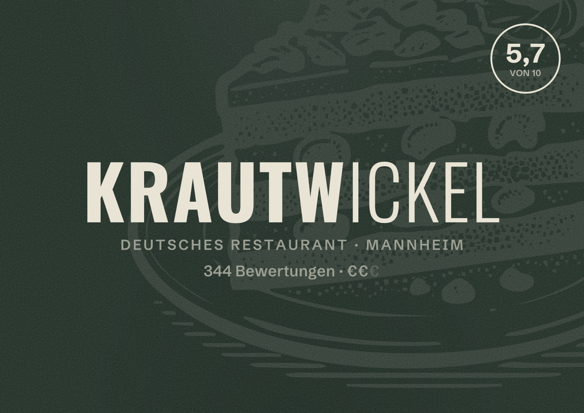 Illustriertes Poster von Krautwickel, Deutsches Restaurant in Mannheim: Bewertung 5,7 von 10 aus 344 Bewertungen, Preisniveau €€