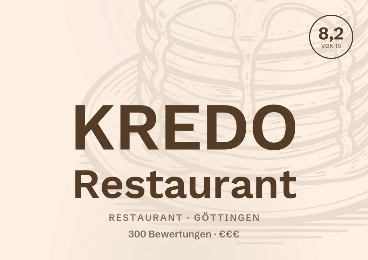 Illustriertes Poster von KREDO Restaurant, Restaurant in Göttingen: Bewertung 8,2 von 10 aus 300 Bewertungen, Preisniveau €€€