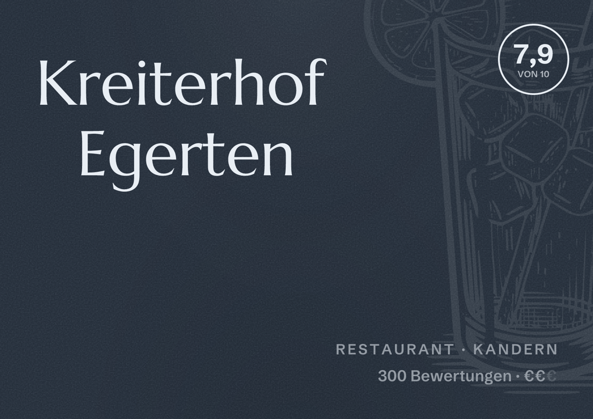 Illustriertes Poster von Kreiterhof Egerten, Restaurant in Kandern: Bewertung 7,9 von 10 aus 300 Bewertungen, Preisniveau €€