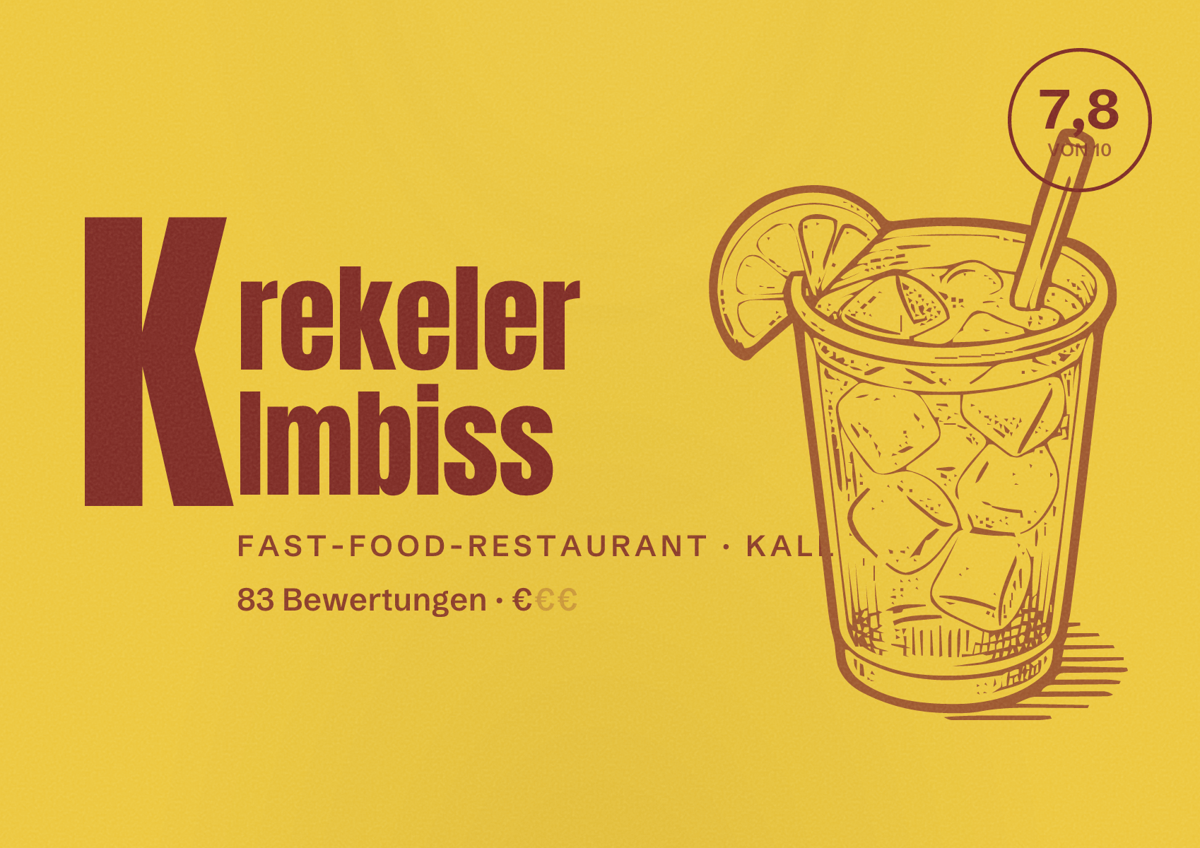 Illustriertes Poster von Krekeler Imbiss, Fast-Food-Restaurant in Kall: Bewertung 7,8 von 10 aus 83 Bewertungen, Preisniveau €
