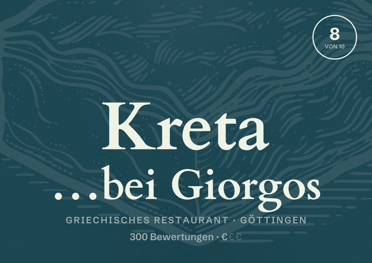 Illustriertes Poster von Kreta …bei Giorgos, Griechisches Restaurant in Göttingen: Bewertung 8 von 10 aus 300 Bewertungen, Preisniveau €