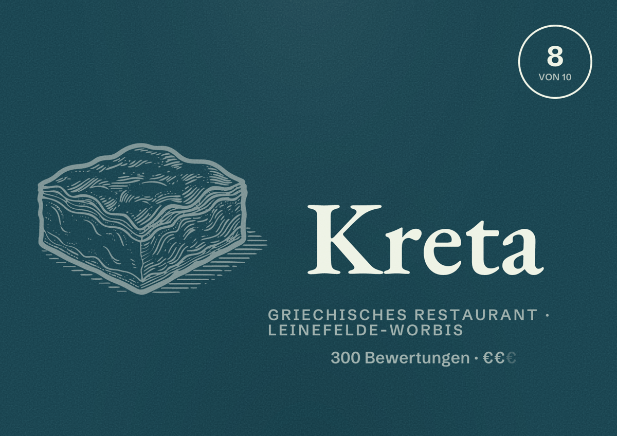Illustriertes Poster von Kreta, Griechisches Restaurant in Leinefelde-Worbis: Bewertung 8 von 10 aus 300 Bewertungen, Preisniveau €€