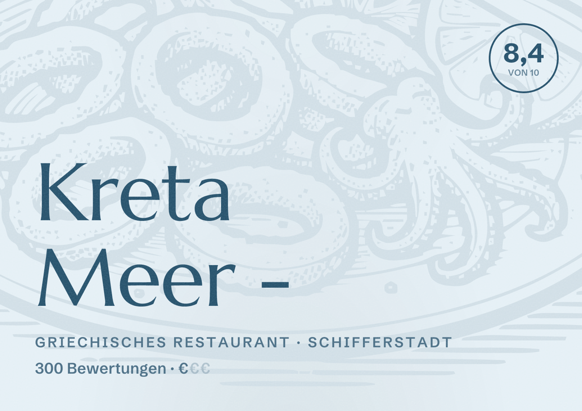 Illustriertes Poster von Kreta Meer -, Griechisches Restaurant in Schifferstadt: Bewertung 8,4 von 10 aus 300 Bewertungen, Preisniveau €