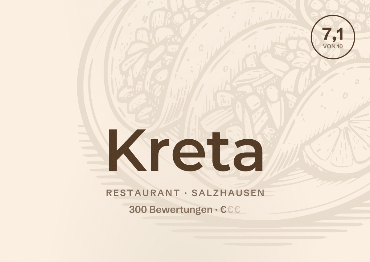 Illustriertes Poster von Kreta, Restaurant in Salzhausen: Bewertung 7,1 von 10 aus 300 Bewertungen, Preisniveau €