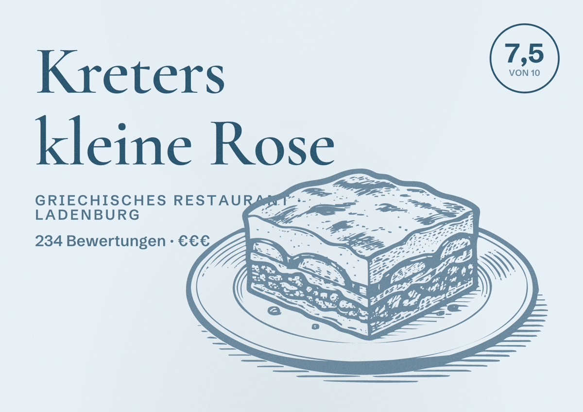 Illustriertes Poster von Kreters kleine Rose, Griechisches Restaurant in Ladenburg: Bewertung 7,5 von 10 aus 234 Bewertungen, Preisniveau €€€