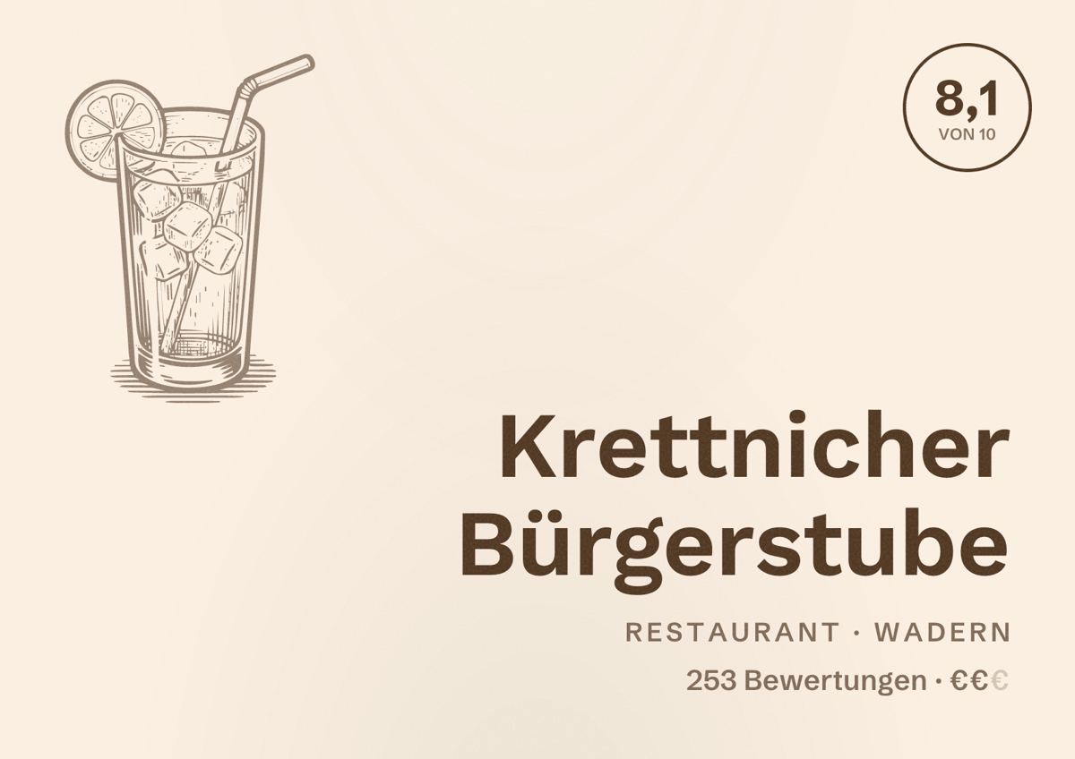Illustriertes Poster von Krettnicher Bürgerstube, Restaurant in Wadern: Bewertung 8,1 von 10 aus 253 Bewertungen, Preisniveau €€