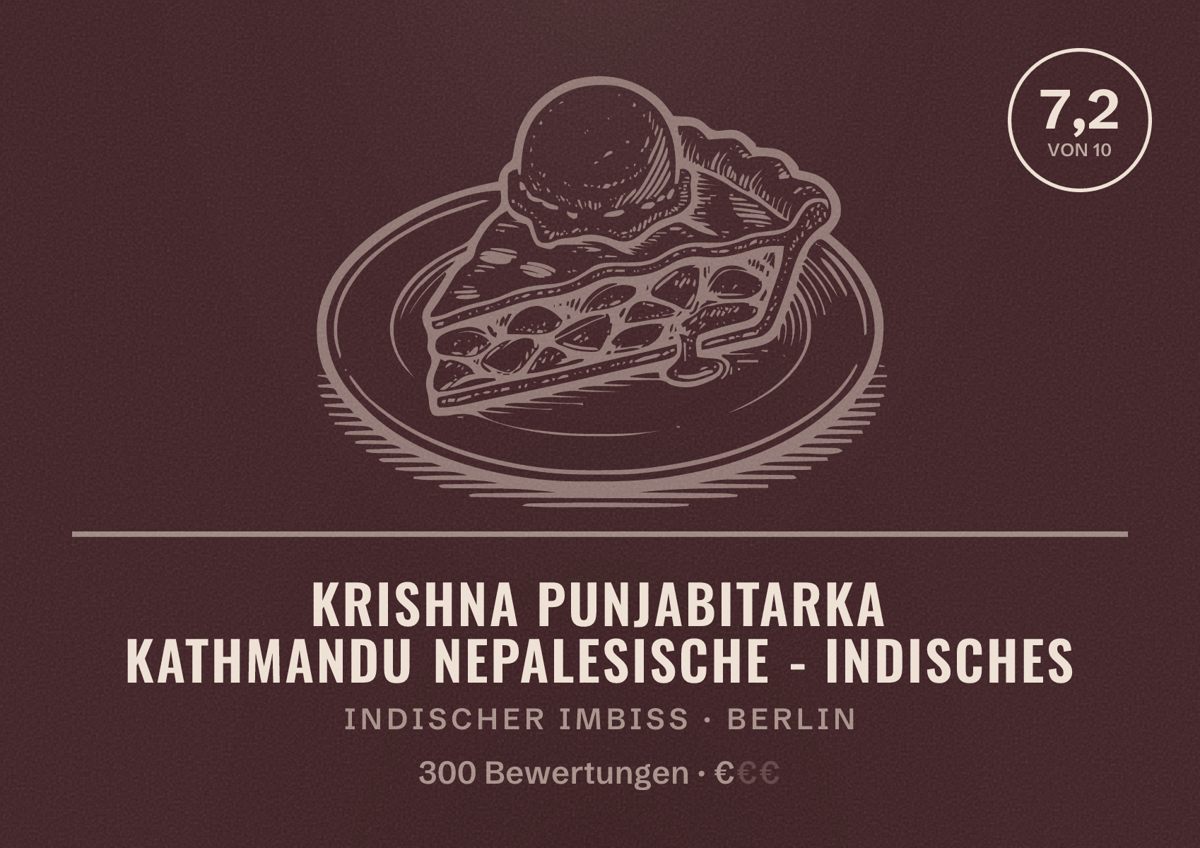 Illustriertes Poster von Krishna Punjabitarka kathmandu Nepalesische - Indisches, Indischer Imbiss in Berlin: Bewertung 7,2 von 10 aus 300 Bewertungen, Preisniveau €