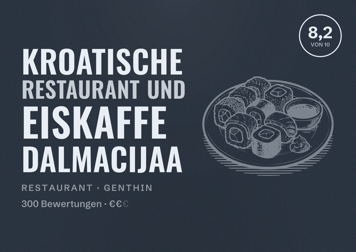 Illustriertes Poster von Kroatische Restaurant und EisKaffe Dalmacijaa, Restaurant in Genthin: Bewertung 8,2 von 10 aus 300 Bewertungen, Preisniveau €€