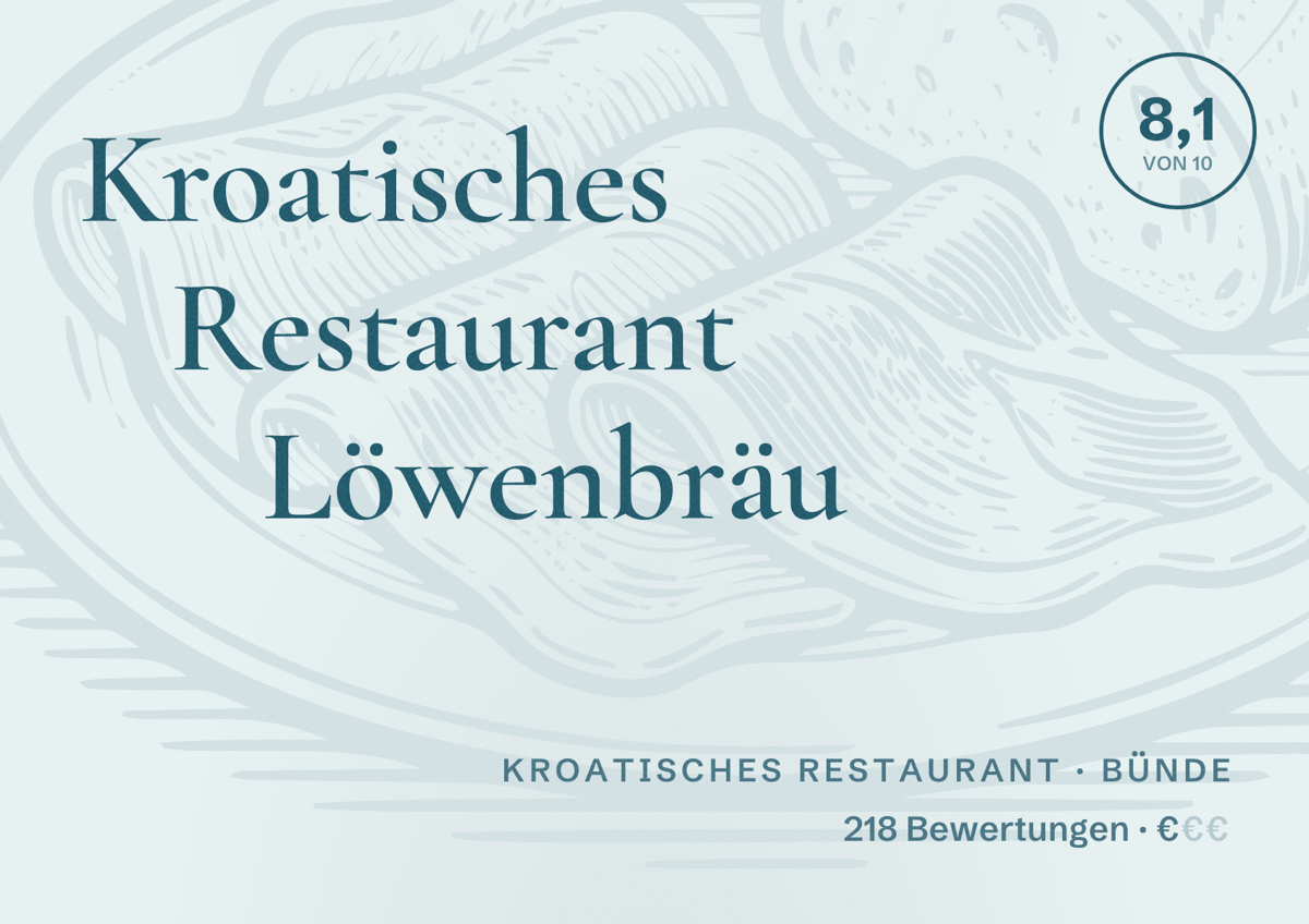 Illustriertes Poster von Kroatisches Restaurant Löwenbräu, Kroatisches Restaurant in Bünde: Bewertung 8,1 von 10 aus 218 Bewertungen, Preisniveau €