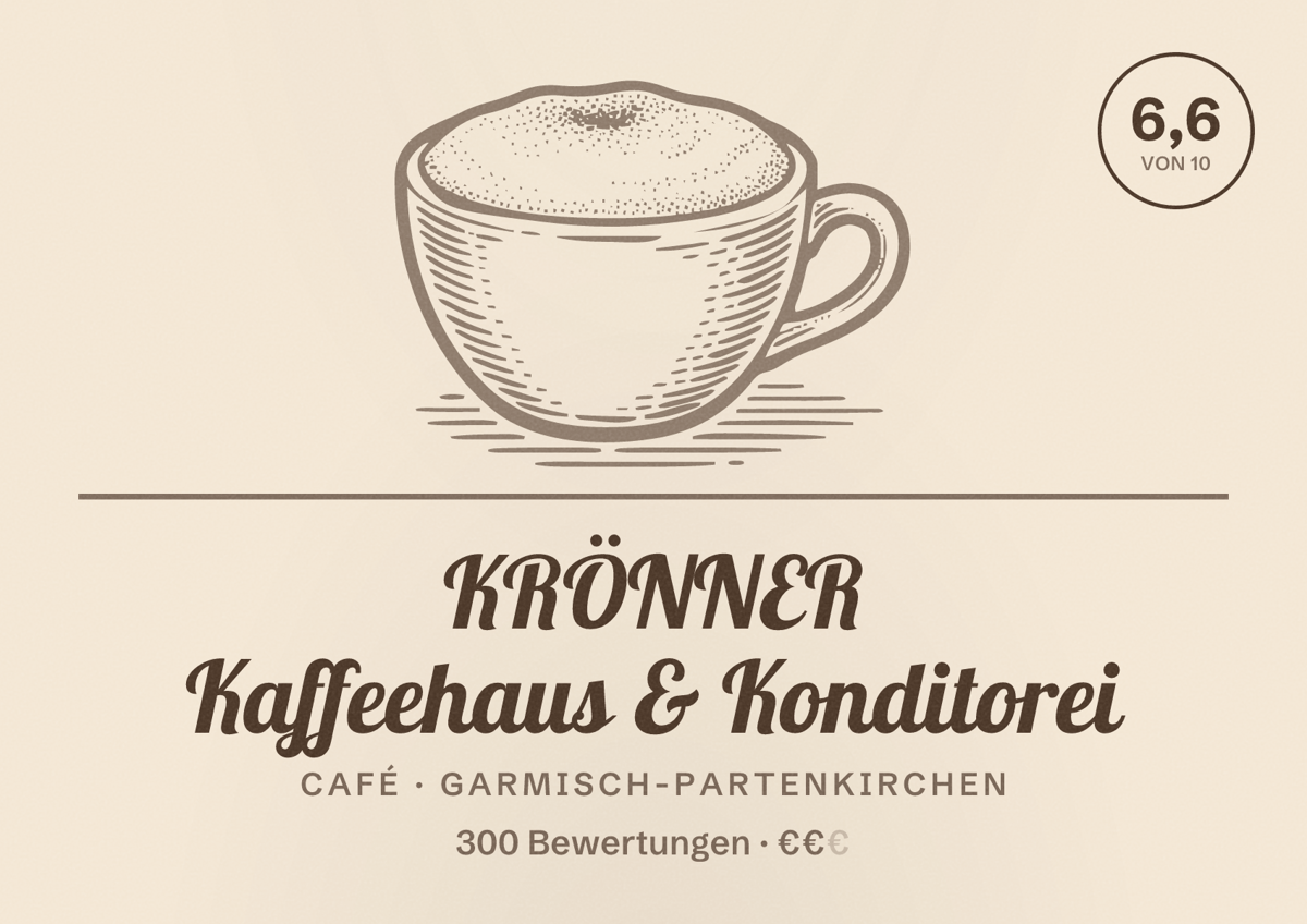 Illustriertes Poster von KRÖNNER Kaffeehaus & Konditorei, Café in Garmisch-Partenkirchen: Bewertung 6,6 von 10 aus 300 Bewertungen, Preisniveau €€