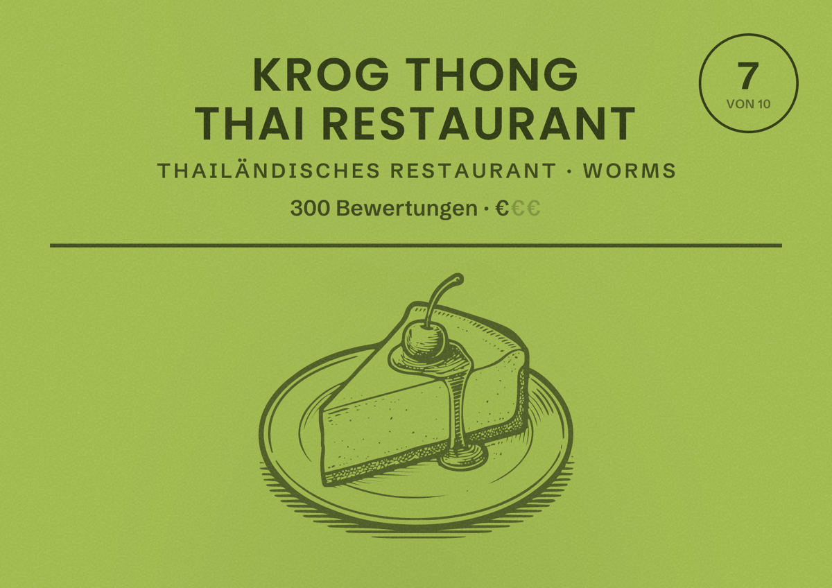Illustriertes Poster von Krog Thong Thai Restaurant, Thailändisches Restaurant in Worms: Bewertung 7 von 10 aus 300 Bewertungen, Preisniveau €