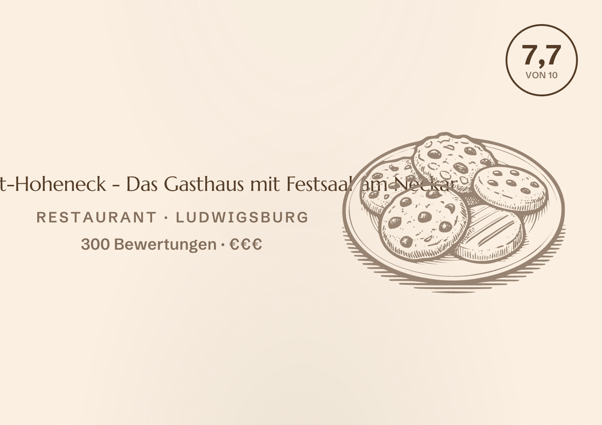 Illustriertes Poster von Krone Alt-Hoheneck - Das Gasthaus mit Festsaal am Neckar, Restaurant in Ludwigsburg: Bewertung 7,7 von 10 aus 300 Bewertungen, Preisniveau €€€