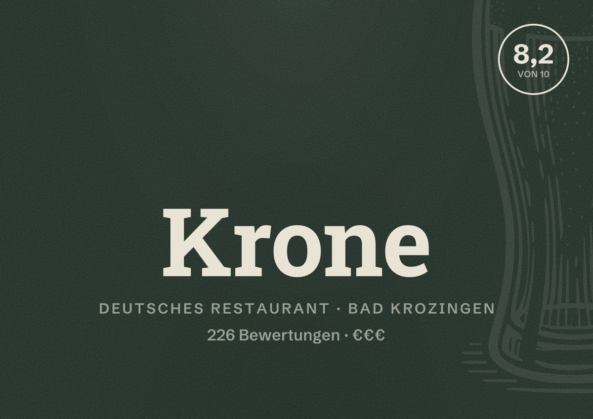 Illustriertes Poster von Krone, Deutsches Restaurant in Bad Krozingen: Bewertung 8,2 von 10 aus 226 Bewertungen, Preisniveau €€€