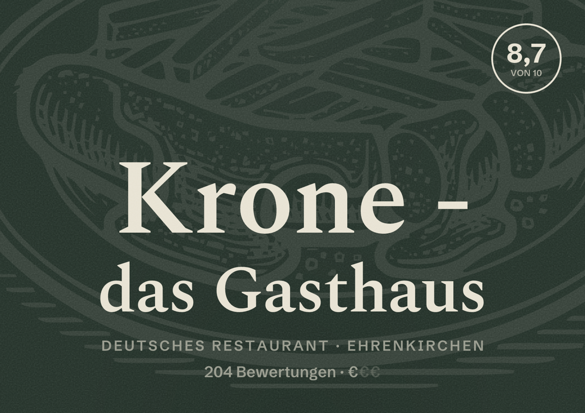 Illustriertes Poster von Krone - das Gasthaus, Deutsches Restaurant in Ehrenkirchen: Bewertung 8,7 von 10 aus 204 Bewertungen, Preisniveau €