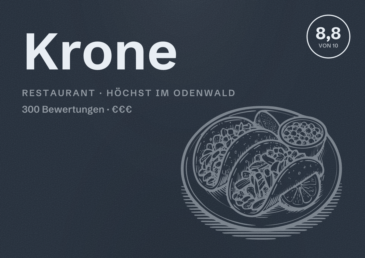 Illustriertes Poster von Krone, Restaurant in Höchst im Odenwald: Bewertung 8,8 von 10 aus 300 Bewertungen, Preisniveau €€€