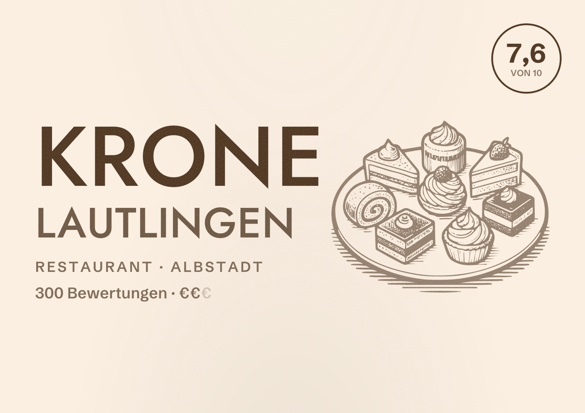 Illustriertes Poster von Krone Lautlingen, Restaurant in Albstadt: Bewertung 7,6 von 10 aus 300 Bewertungen, Preisniveau €€