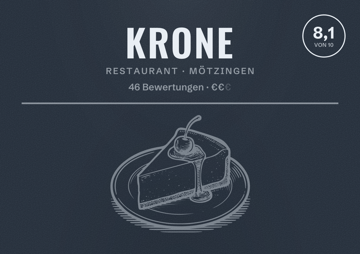 Illustriertes Poster von Krone, Restaurant in Mötzingen: Bewertung 8,1 von 10 aus 46 Bewertungen, Preisniveau €€