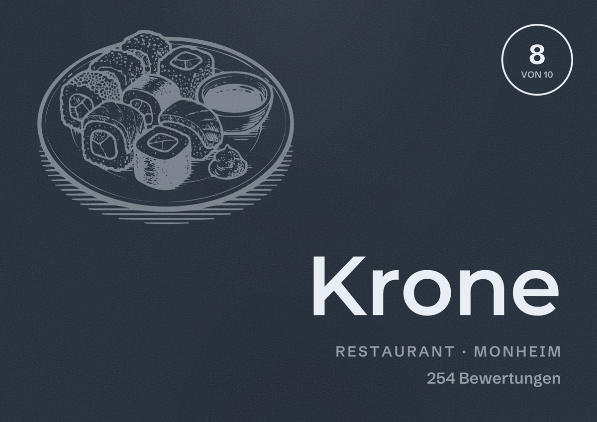 Illustriertes Poster von Krone, Restaurant in Monheim: Bewertung 8 von 10 aus 254 Bewertungen