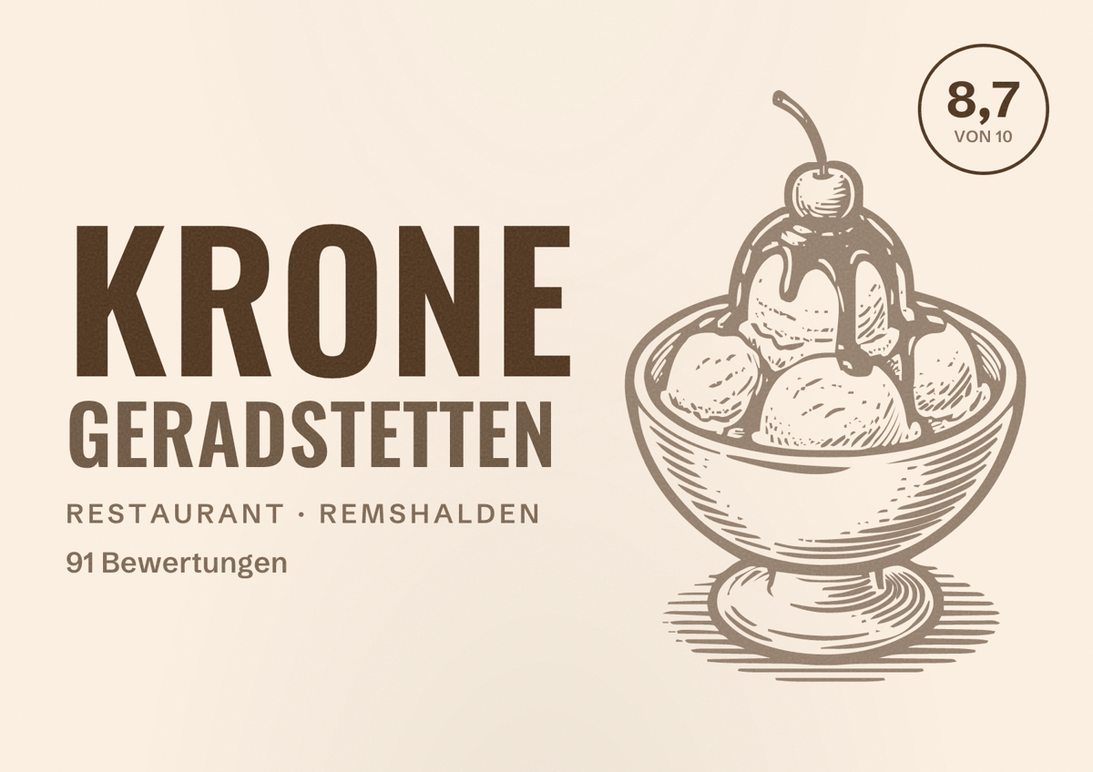 Illustriertes Poster von Krone Geradstetten, Restaurant in Remshalden: Bewertung 8,7 von 10 aus 91 Bewertungen