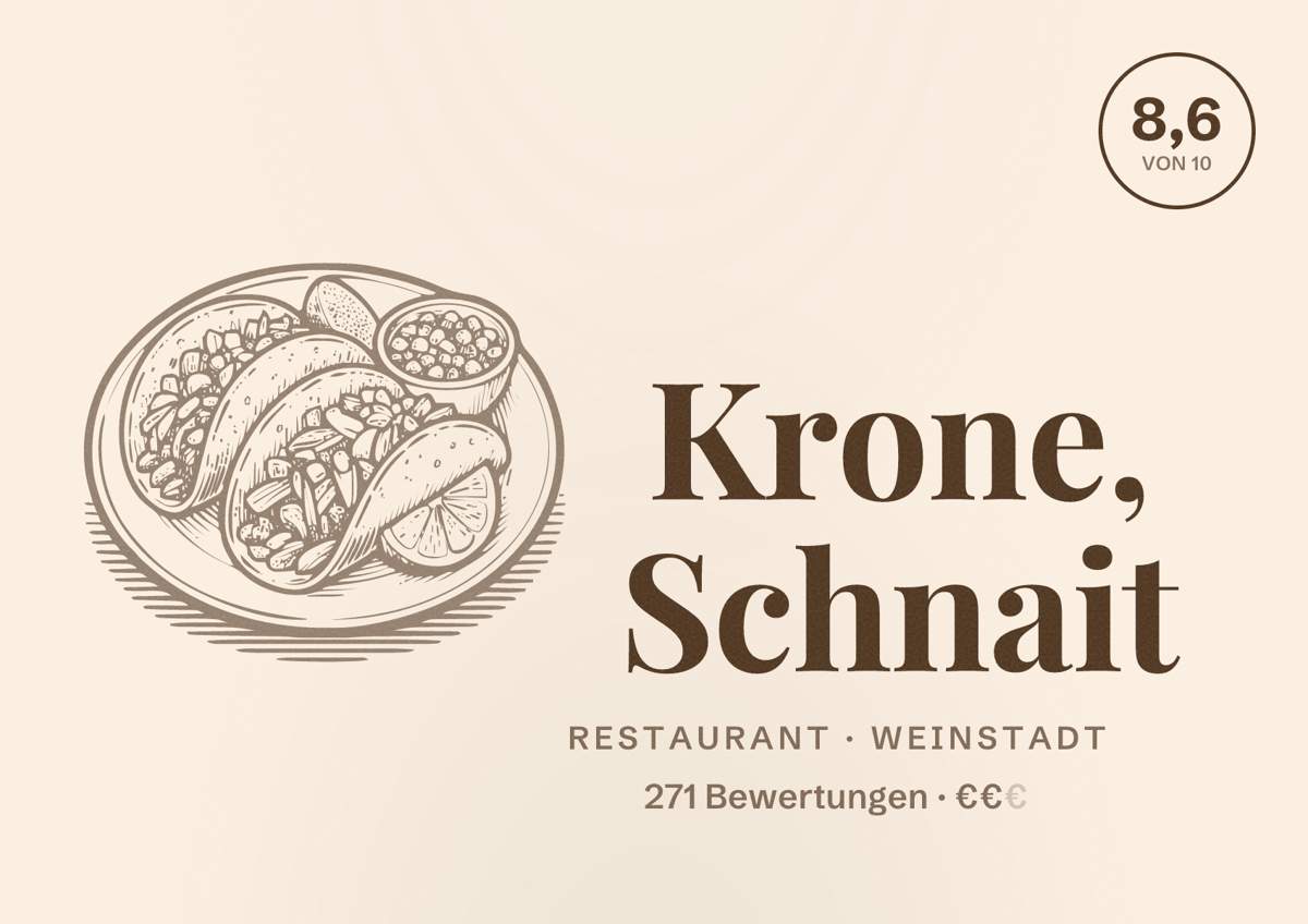 Illustriertes Poster von Krone, Schnait, Restaurant in Weinstadt: Bewertung 8,6 von 10 aus 271 Bewertungen, Preisniveau €€