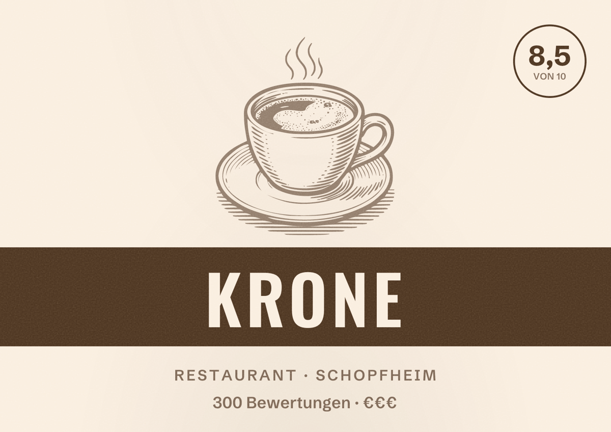 Illustriertes Poster von Krone, Restaurant in Schopfheim: Bewertung 8,5 von 10 aus 300 Bewertungen, Preisniveau €€€