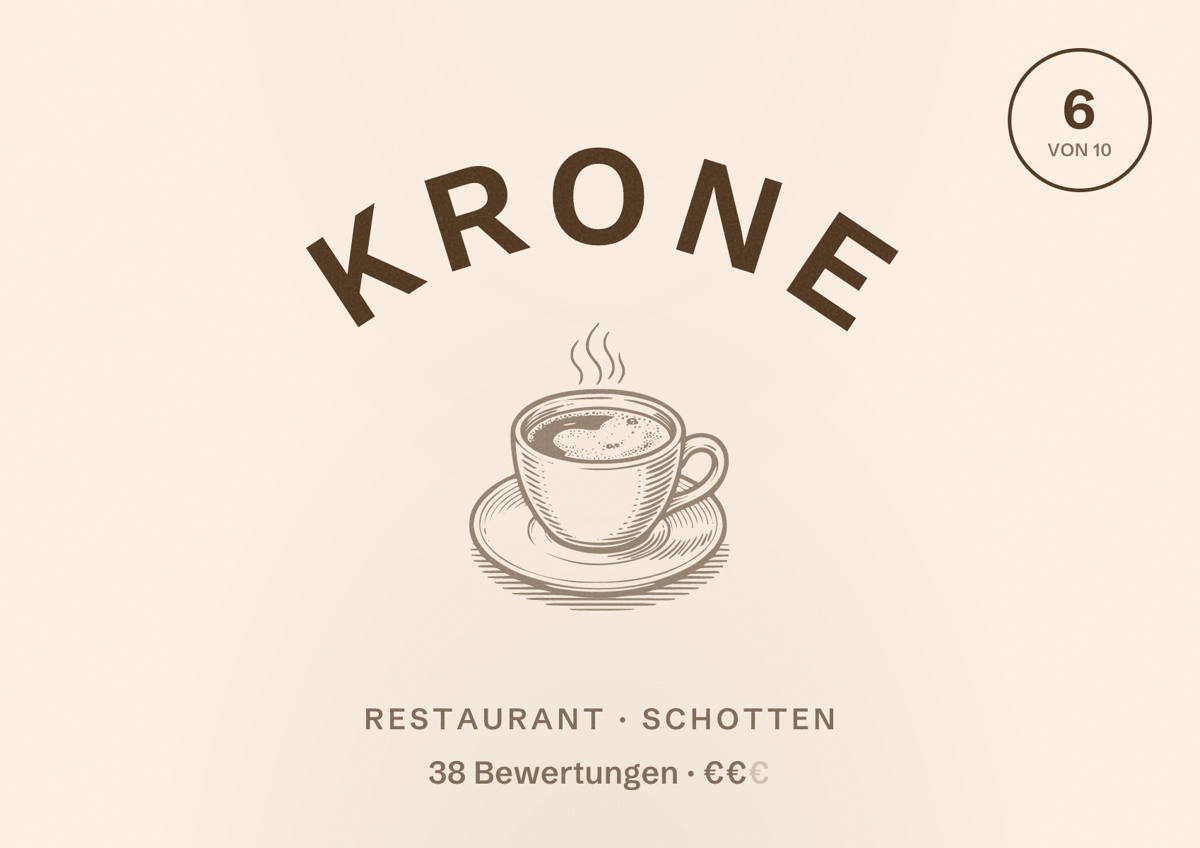 Illustriertes Poster von Krone, Restaurant in Schotten: Bewertung 6 von 10 aus 38 Bewertungen, Preisniveau €€